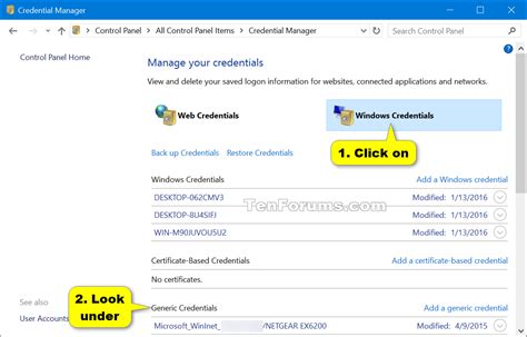 what are generic credentials in windows 10